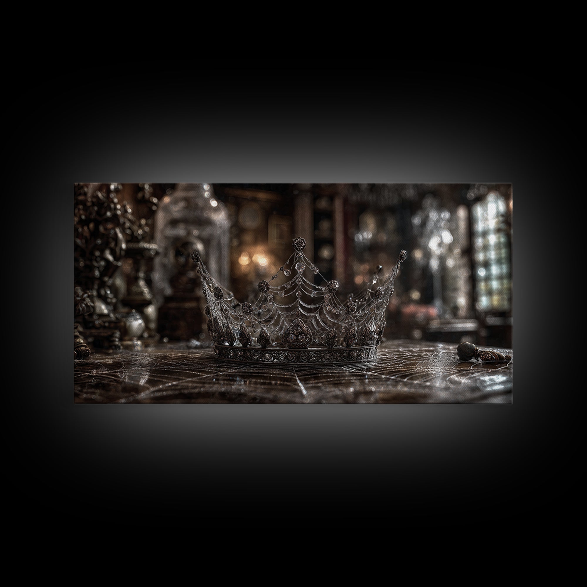 The Spiderweb Crown, Wide Panoramic Art, Spooky Home Decor, Canvas Print, Halloween Wall Decor, Gothic Home Decor, Collectible Wall Decor