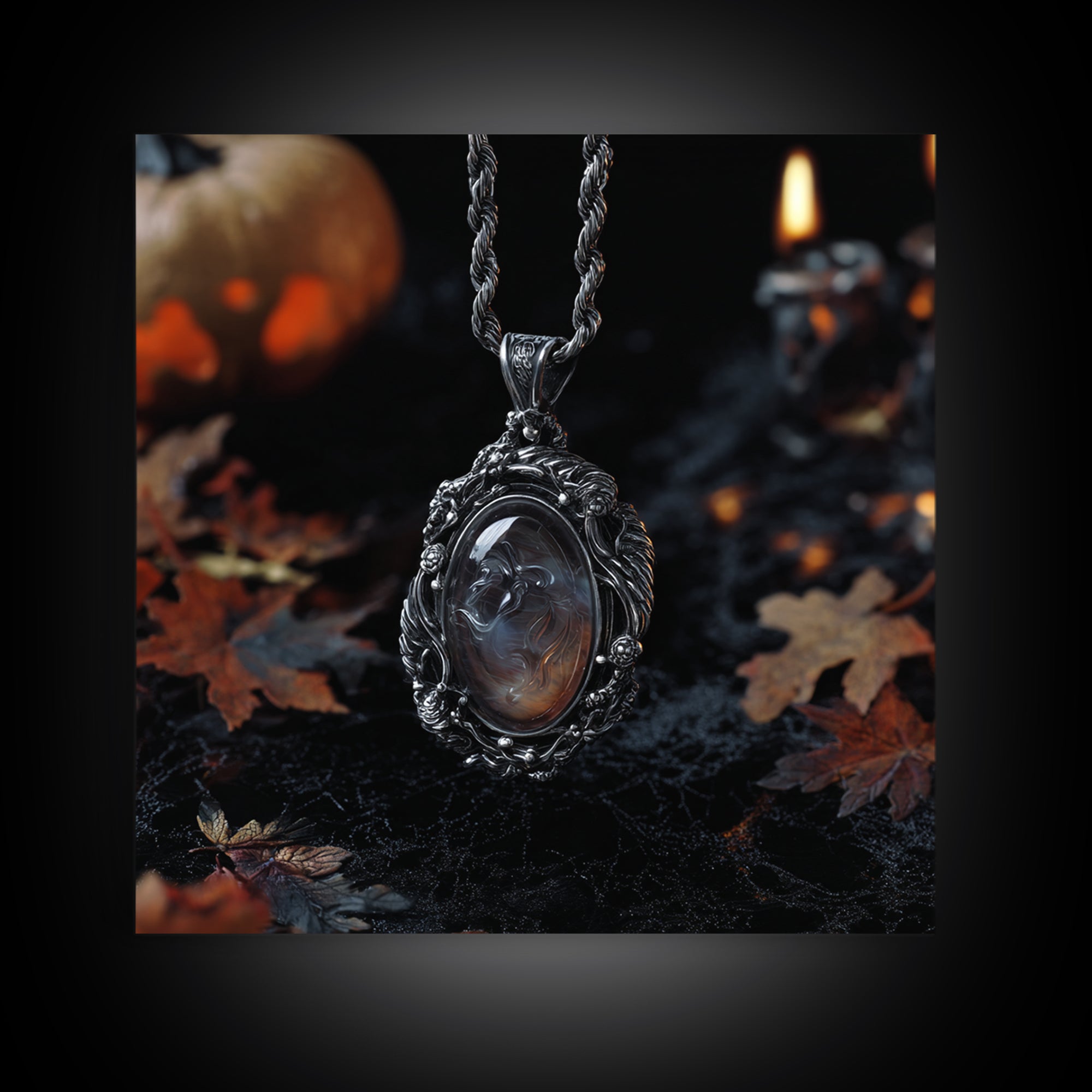 The Moonstone Amulet, Square Wall Art, Spooky Home Decor, Canvas Print, Halloween Wall Decor, Gothic Home Decor, Spooky Wall Decor