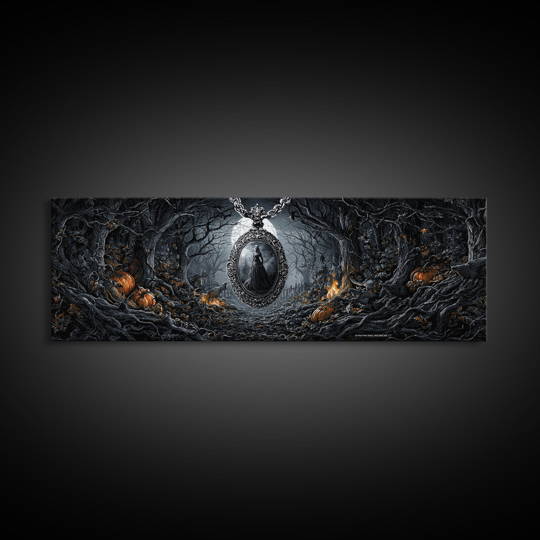 The Moonstone Amulet, Extra Wide Wall Art, Gothic Horror Wall Art, Framed Canvas Print, Halloween Wall Decor, Gothic Home Decor