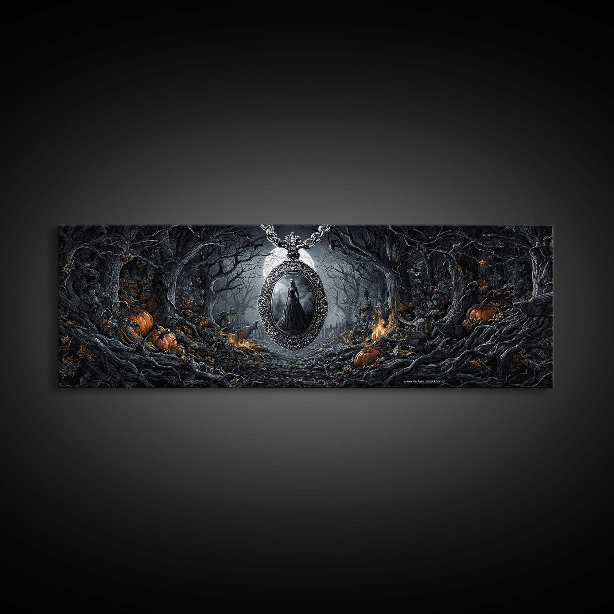 The Moonstone Amulet, Extra Wide Wall Art, Gothic Horror Wall Art, Framed Canvas Print, Halloween Wall Decor, Gothic Home Decor