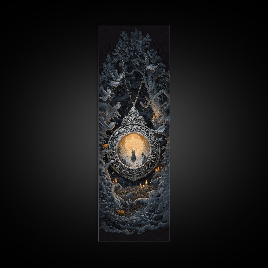 The Moonstone Amulet, Tall Narrow Wall Art, Macabre Wall Art, Framed Canvas Print, Halloween Wall Decor, Gothic Home Decor, Halloween Decor