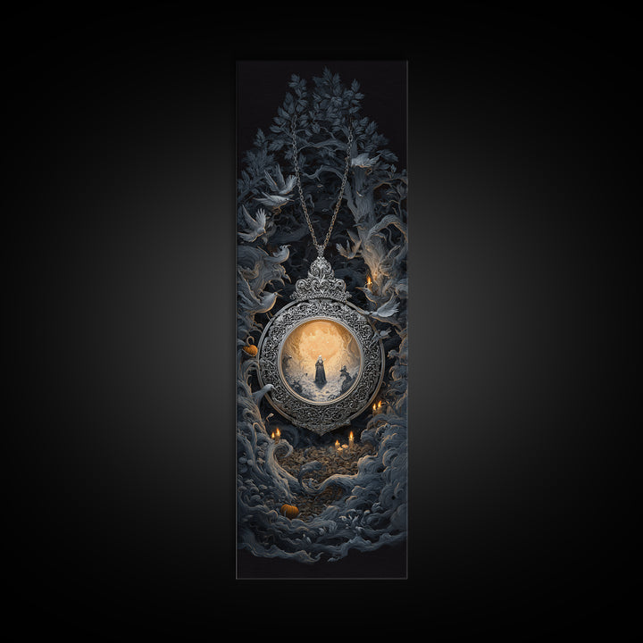 The Moonstone Amulet, Tall Narrow Wall Art, Macabre Wall Art, Framed Canvas Print, Halloween Wall Decor, Gothic Home Decor, Halloween Decor