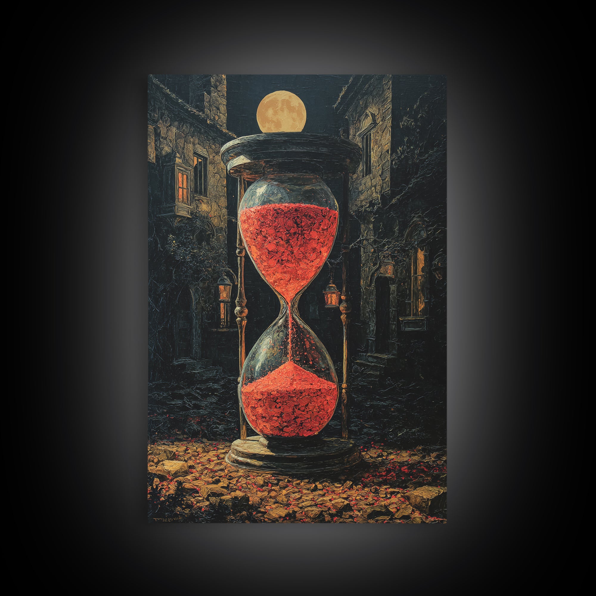 The Crimson Hourglass, Vertical Wall Art, Haunted Gothic Art, Framed Canvas Print, Halloween Wall Decor, Gothic Home Decor