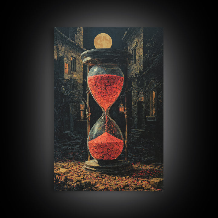 The Crimson Hourglass, Vertical Wall Art, Haunted Gothic Art, Framed Canvas Print, Halloween Wall Decor, Gothic Home Decor