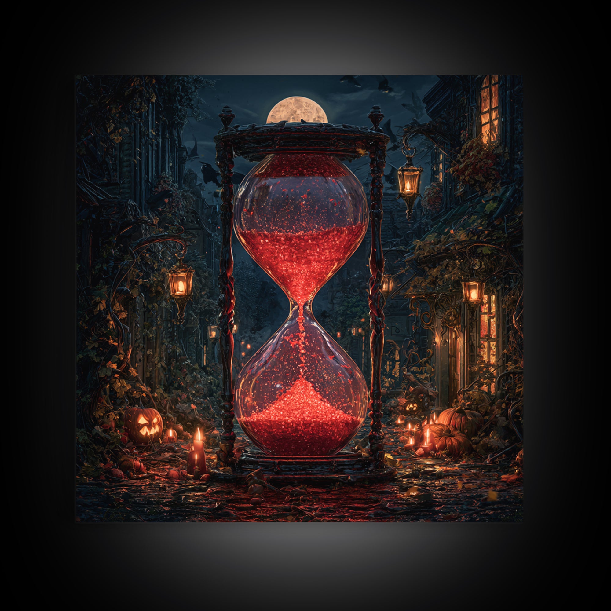 The Crimson Hourglass, Square Wall Art, Dark Halloween Decor, Canvas Print, Halloween Wall Decor, Gothic Home Decor, Horror Wall Art