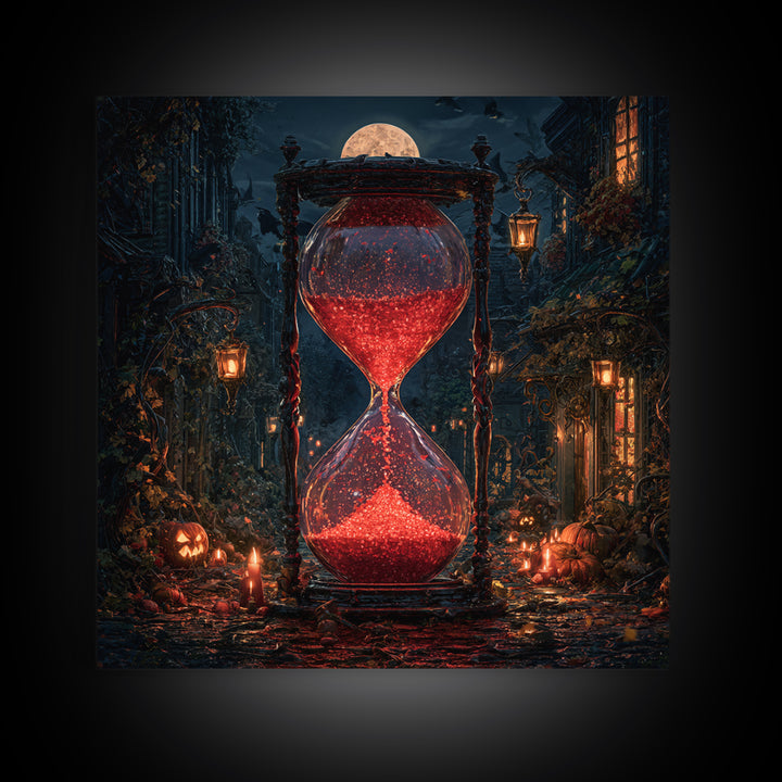 The Crimson Hourglass, Square Wall Art, Dark Halloween Decor, Canvas Print, Halloween Wall Decor, Gothic Home Decor, Horror Wall Art