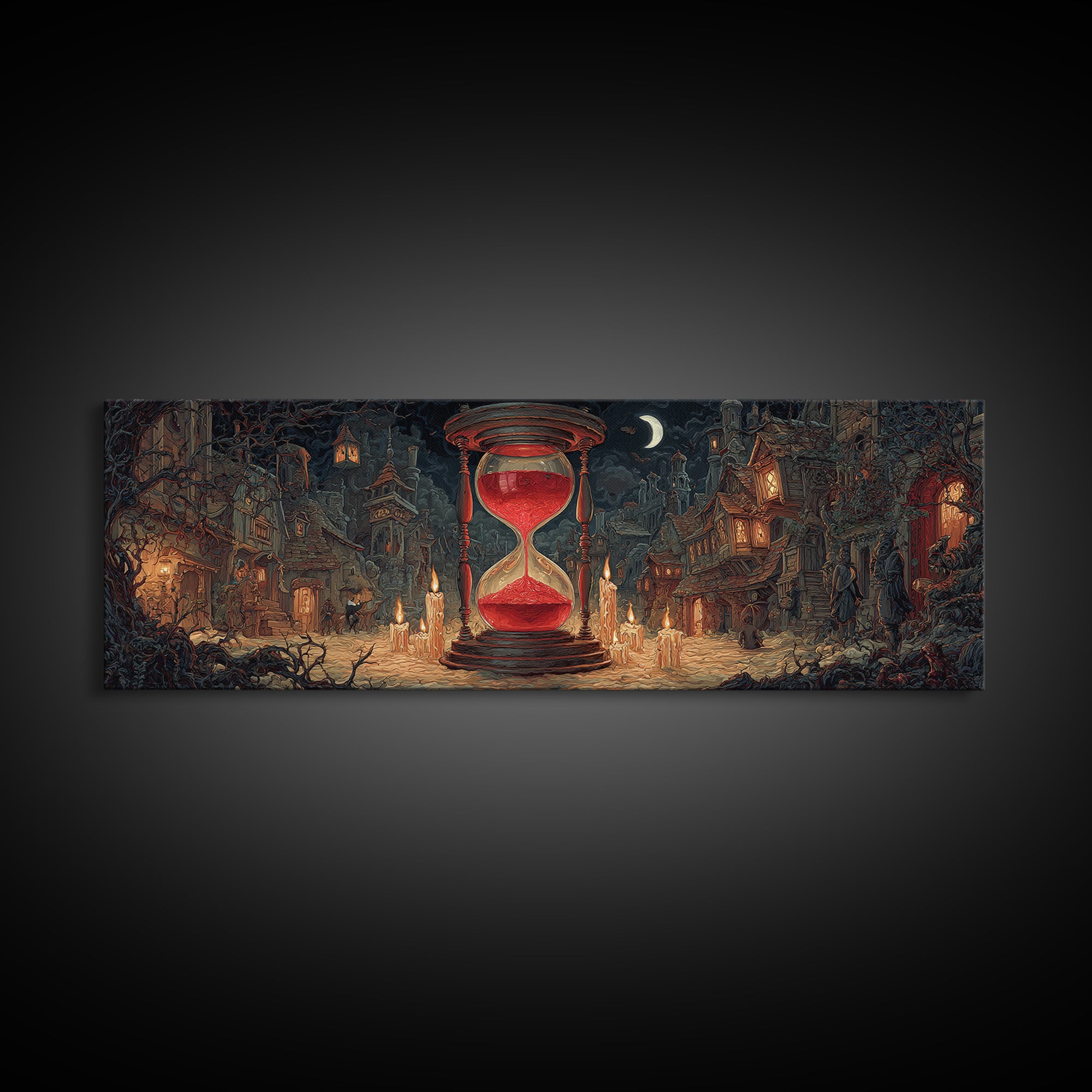 The Crimson Hourglass, Extra Wide Wall Art, Gothic Horror Wall Art, Framed Canvas Print, Halloween Wall Decor, Gothic Home Decor