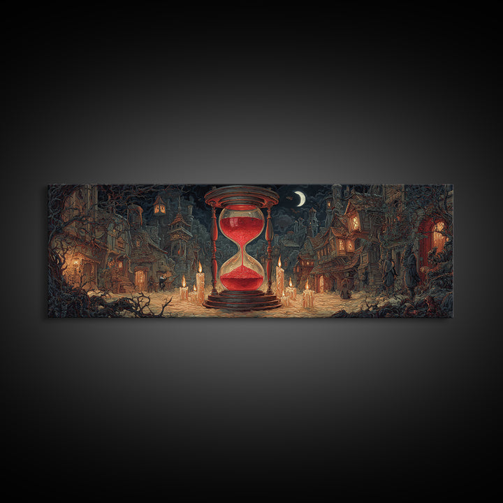 The Crimson Hourglass, Extra Wide Wall Art, Gothic Horror Wall Art, Framed Canvas Print, Halloween Wall Decor, Gothic Home Decor