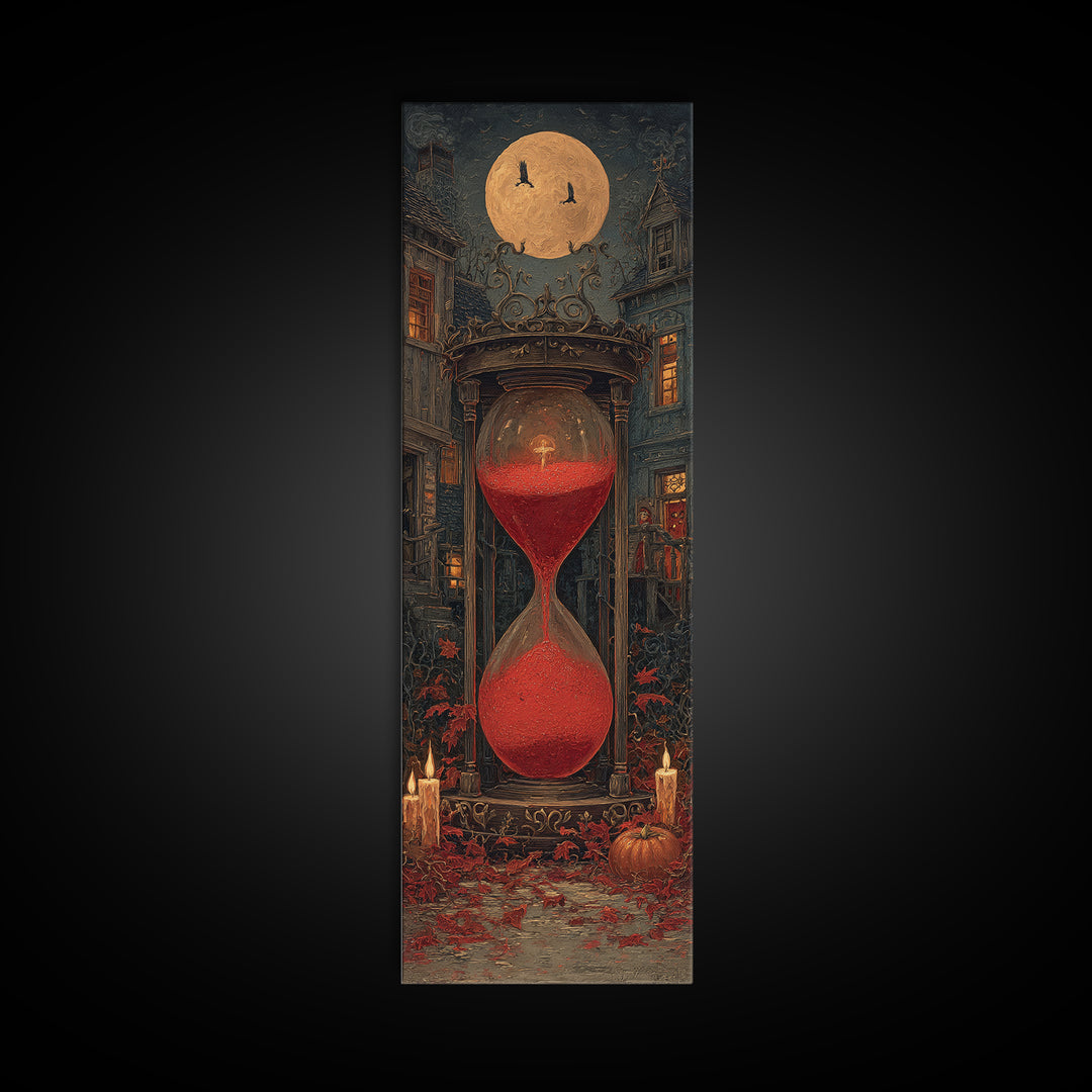 The Crimson Hourglass, Tall Narrow Wall Art, Dark Halloween Decor, Canvas Print, Halloween Wall Decor, Gothic Home Decor, Macabre Wall Art