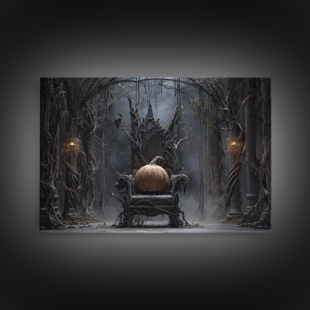The Jack-O'-Lantern Throne, Landscape Wall Art, Dark Halloween Decor, Canvas Print, Halloween Wall Decor, Gothic Home Decor, Horror Wall Art