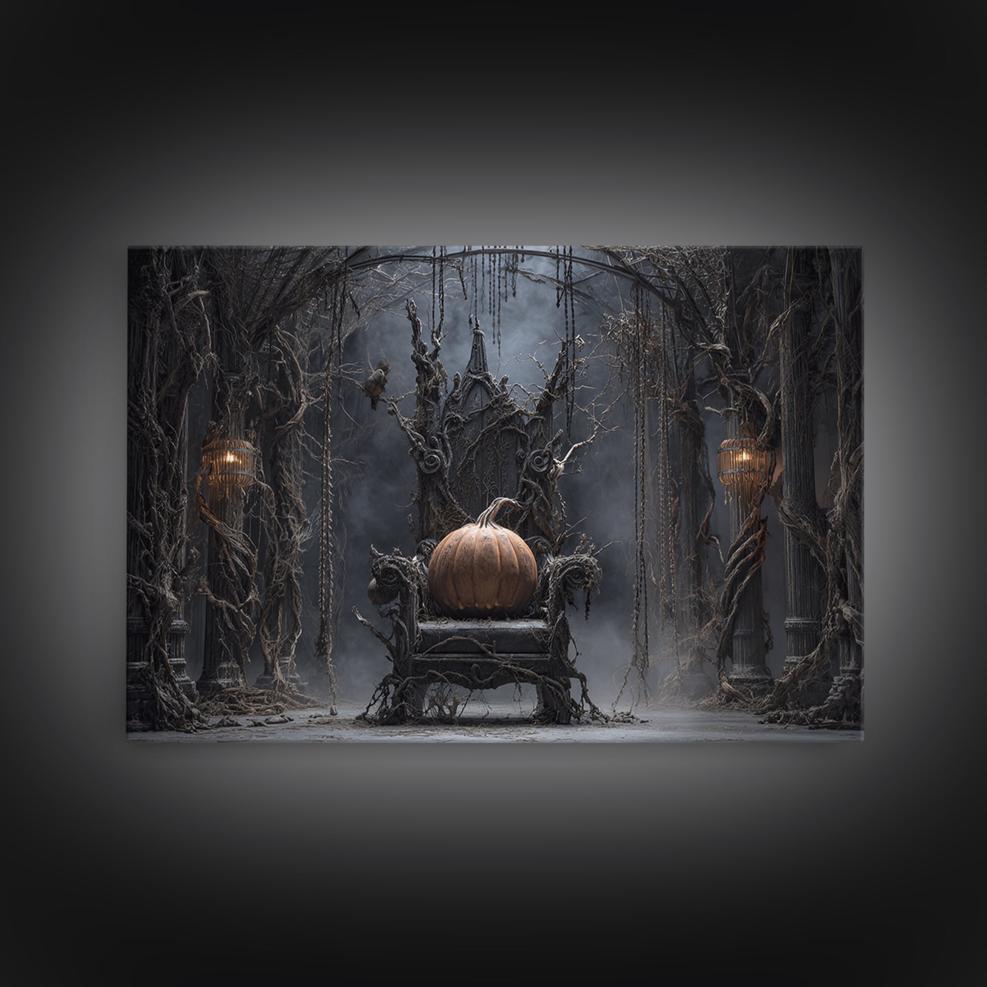 The Jack-O'-Lantern Throne, Landscape Wall Art, Dark Halloween Decor, Canvas Print, Halloween Wall Decor, Gothic Home Decor, Horror Wall Art