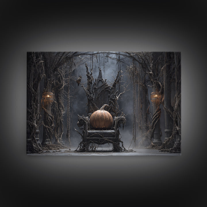The Jack-O'-Lantern Throne, Landscape Wall Art, Dark Halloween Decor, Canvas Print, Halloween Wall Decor, Gothic Home Decor, Horror Wall Art
