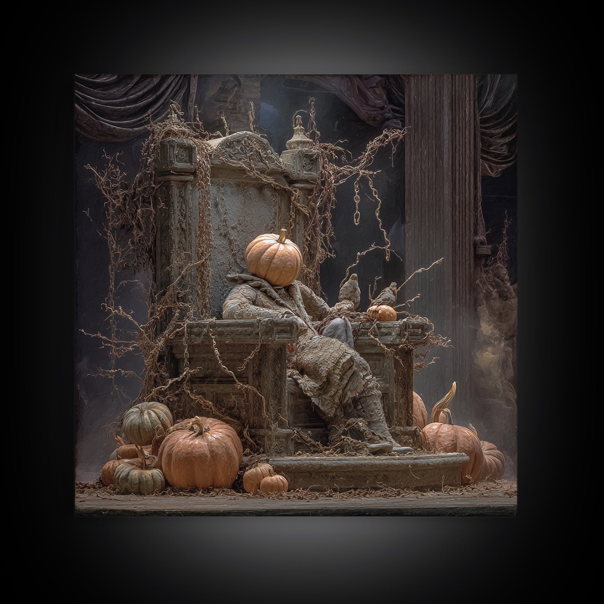 The Jack-O'-Lantern Throne, Square Wall Art, Dark Halloween Decor, Canvas Print, Halloween Wall Decor, Gothic Home Decor