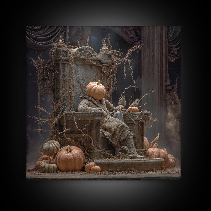 The Jack-O'-Lantern Throne, Square Wall Art, Dark Halloween Decor, Canvas Print, Halloween Wall Decor, Gothic Home Decor