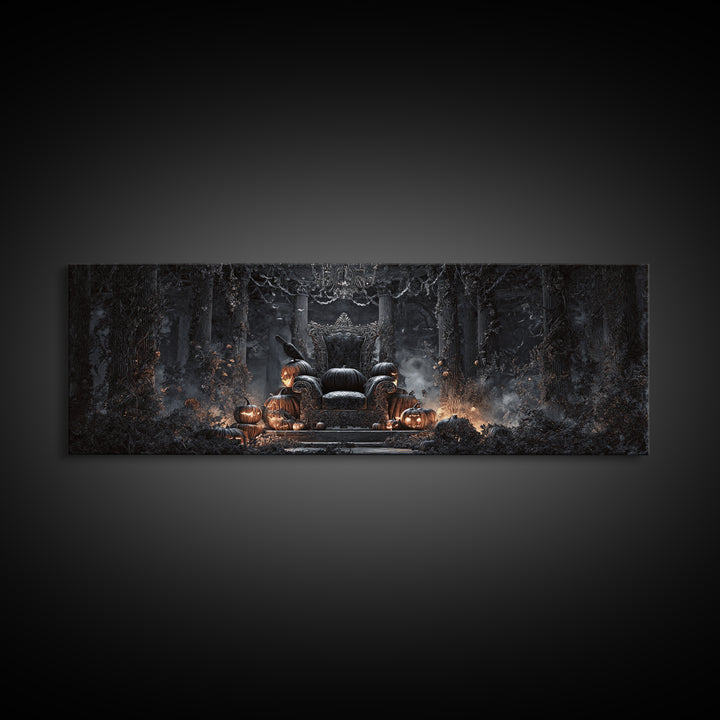 The Jack-O'-Lantern Throne, Extra Wide Wall Art, Dark Halloween Decor, Canvas Print, Halloween Wall Decor, Gothic Home Decor