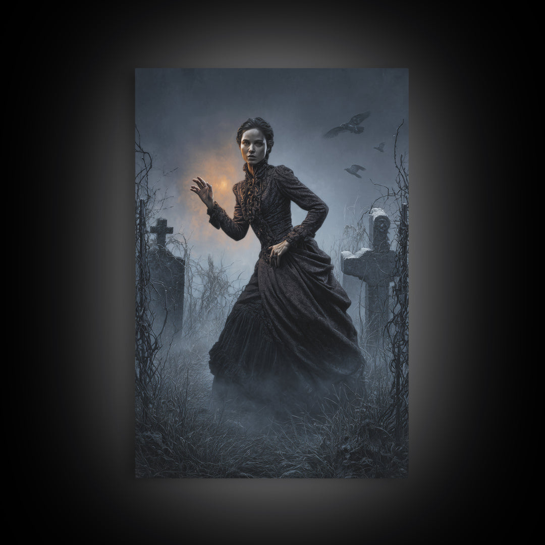 The Haunted Portrait, Vertical Wall Art, Macabre Wall Art, Framed Canvas Print, Halloween Wall Decor, Gothic Home Decor, Spooky Wall Decor