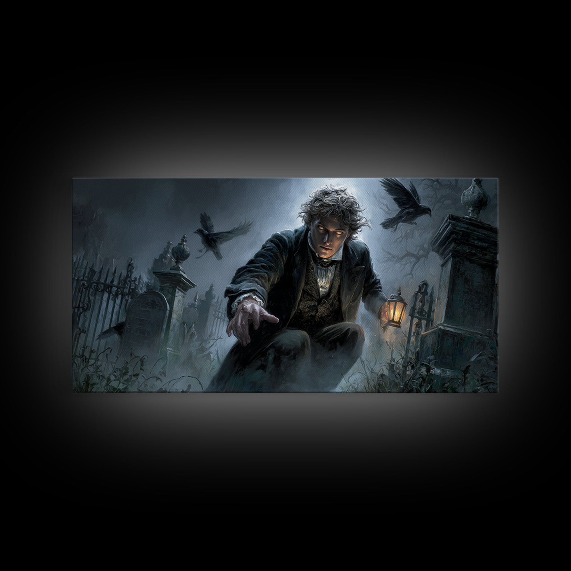 The Haunted Portrait, Wide Panoramic Art, Spooky Home Decor, Canvas Print, Halloween Wall Decor, Gothic Home Decor, Halloween Wall Art