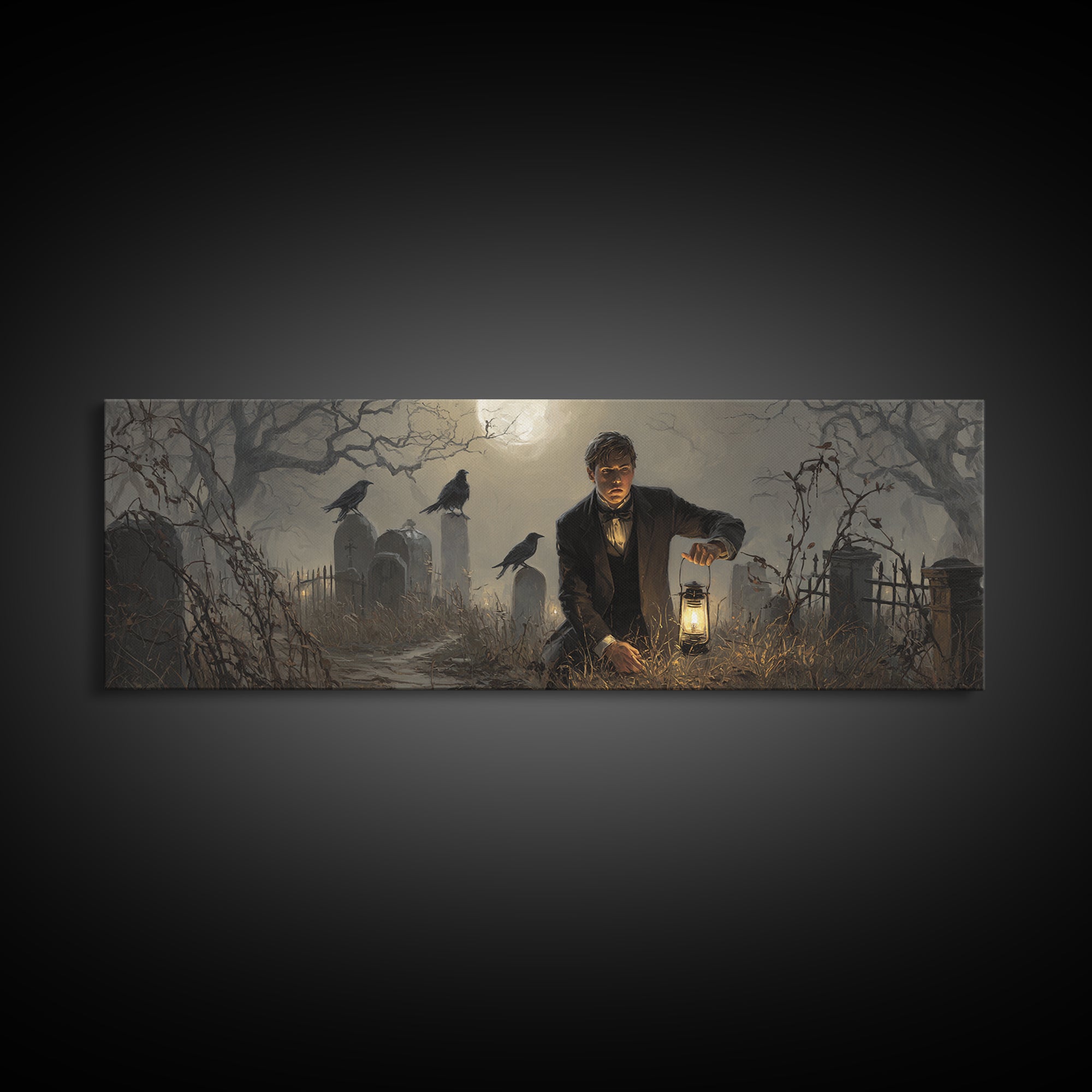 The Haunted Portrait, Extra Wide Wall Art, Gothic Horror Wall Art, Framed Canvas Print, Halloween Wall Decor, Gothic Home Decor