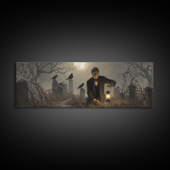 The Haunted Portrait, Extra Wide Wall Art, Gothic Horror Wall Art, Framed Canvas Print, Halloween Wall Decor, Gothic Home Decor