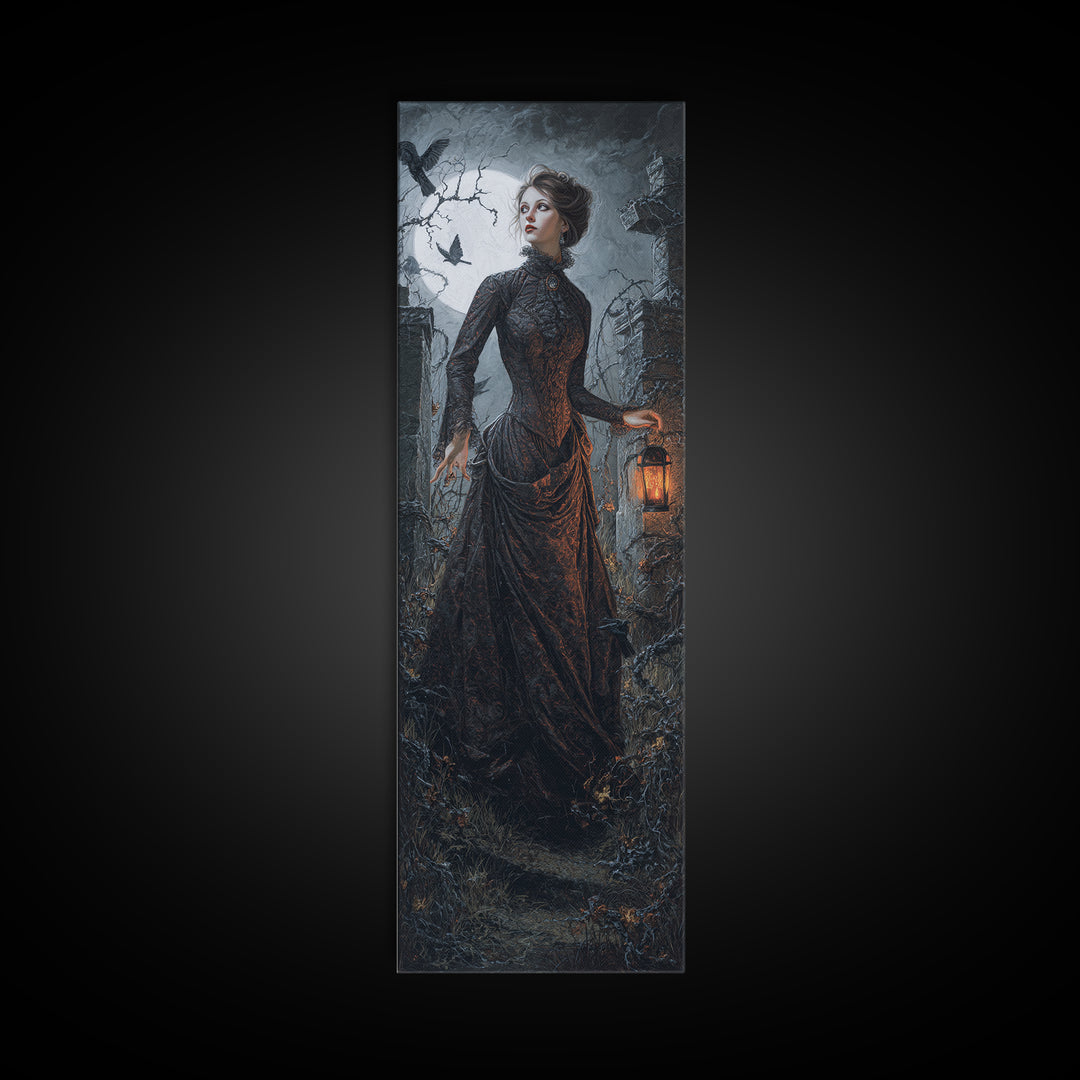 The Haunted Portrait, Tall Narrow Wall Art, Haunted Gothic Art, Framed Canvas Print, Halloween Wall Decor, Gothic Home Decor