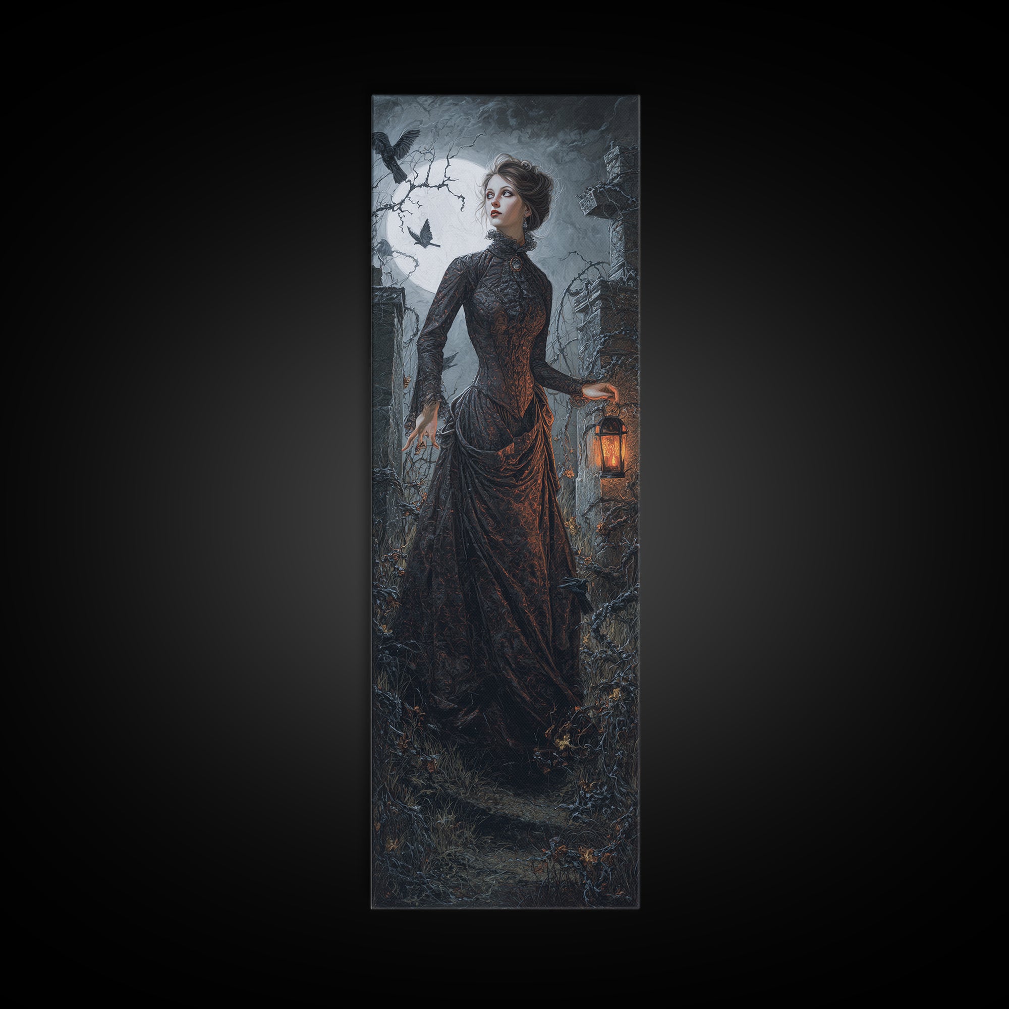 The Haunted Portrait, Tall Narrow Wall Art, Haunted Gothic Art, Framed Canvas Print, Halloween Wall Decor, Gothic Home Decor