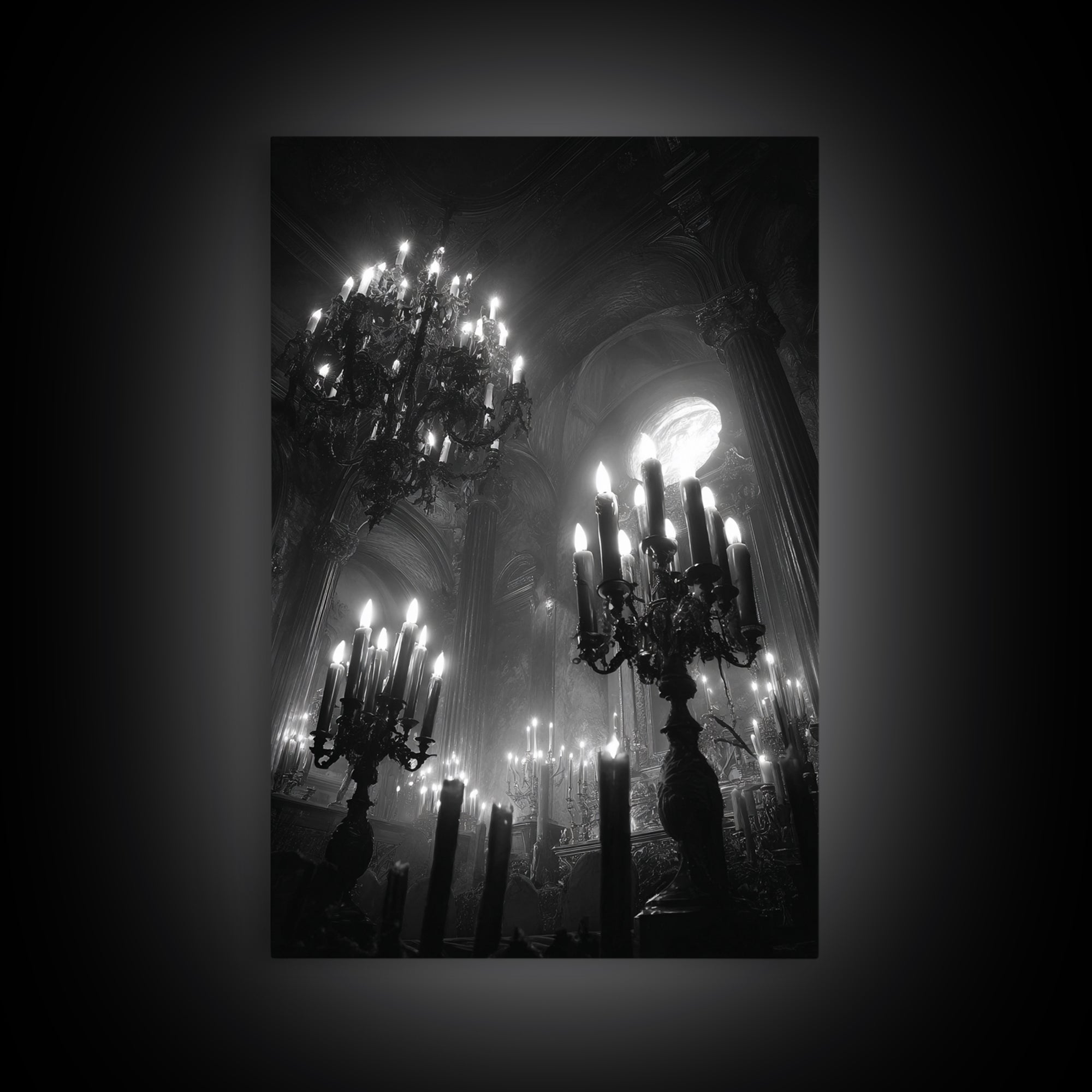 Monochrome Gothic Halloween, Vertical Wall Art, Dark Halloween Decor, Canvas Print, Halloween Wall Decor, Gothic Home Decor, Horror Wall Art