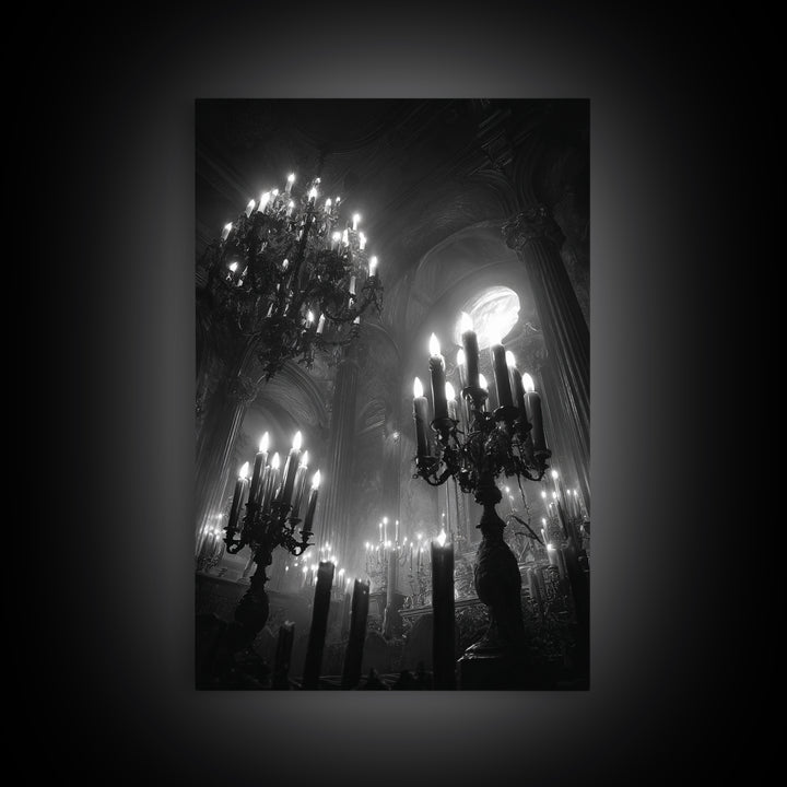 Monochrome Gothic Halloween, Vertical Wall Art, Dark Halloween Decor, Canvas Print, Halloween Wall Decor, Gothic Home Decor, Horror Wall Art