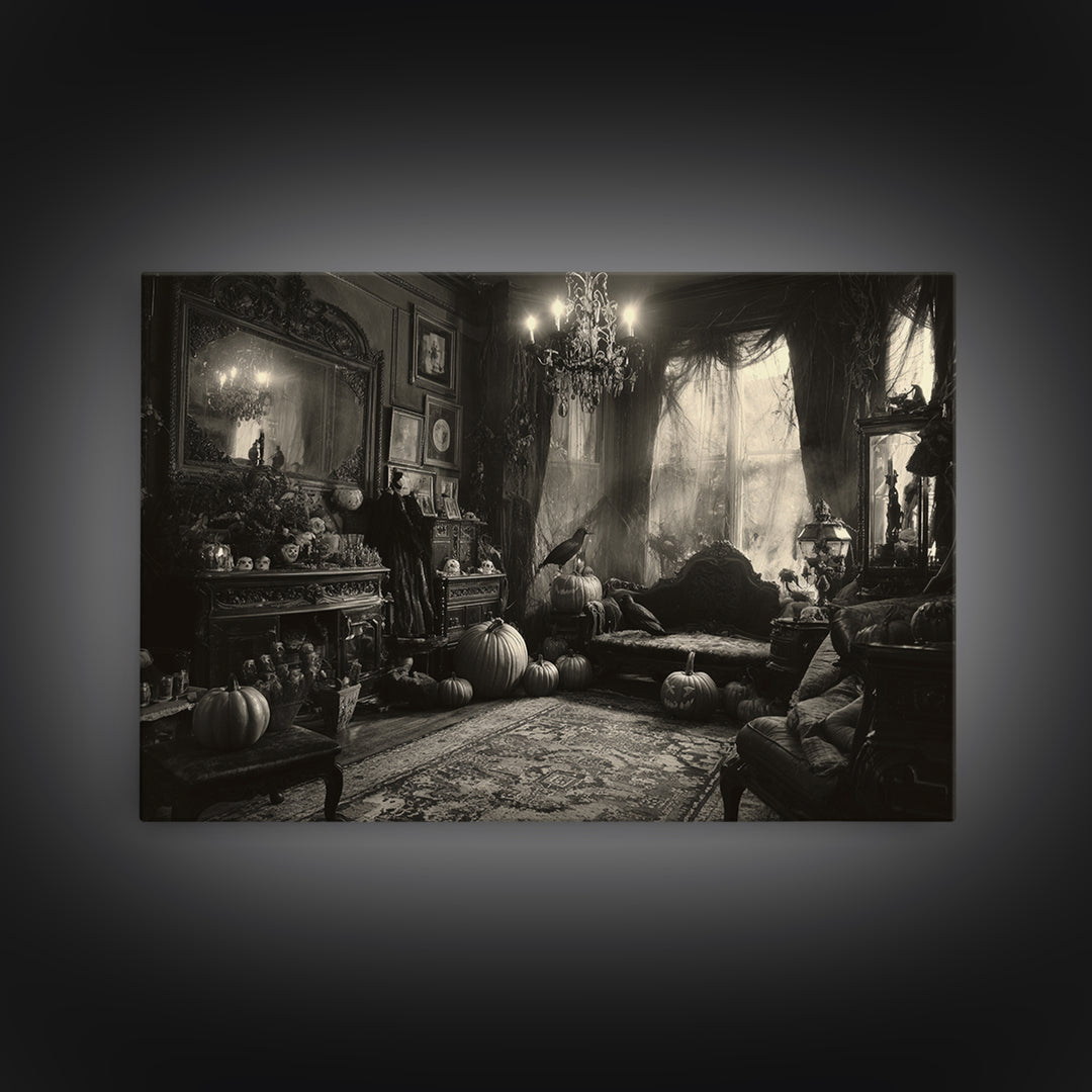 Monochrome Gothic Halloween, Landscape Wall Art, Spooky Home Decor, Canvas Print, Halloween Wall Decor, Gothic Home Decor, Spooky Wall Decor