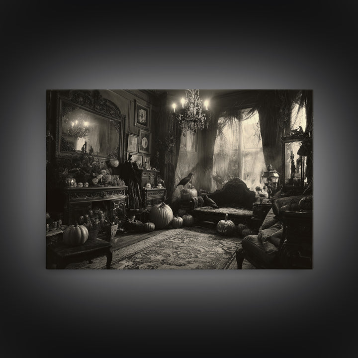 Monochrome Gothic Halloween, Landscape Wall Art, Spooky Home Decor, Canvas Print, Halloween Wall Decor, Gothic Home Decor, Spooky Wall Decor