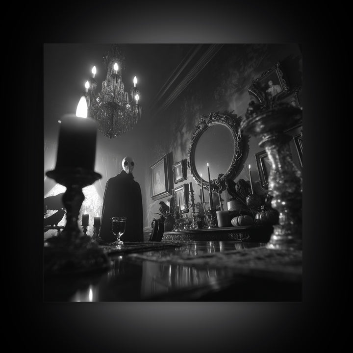Monochrome Gothic Halloween, Square Wall Art, Macabre Wall Art, Framed Canvas Print, Halloween Wall Decor, Gothic Home Decor