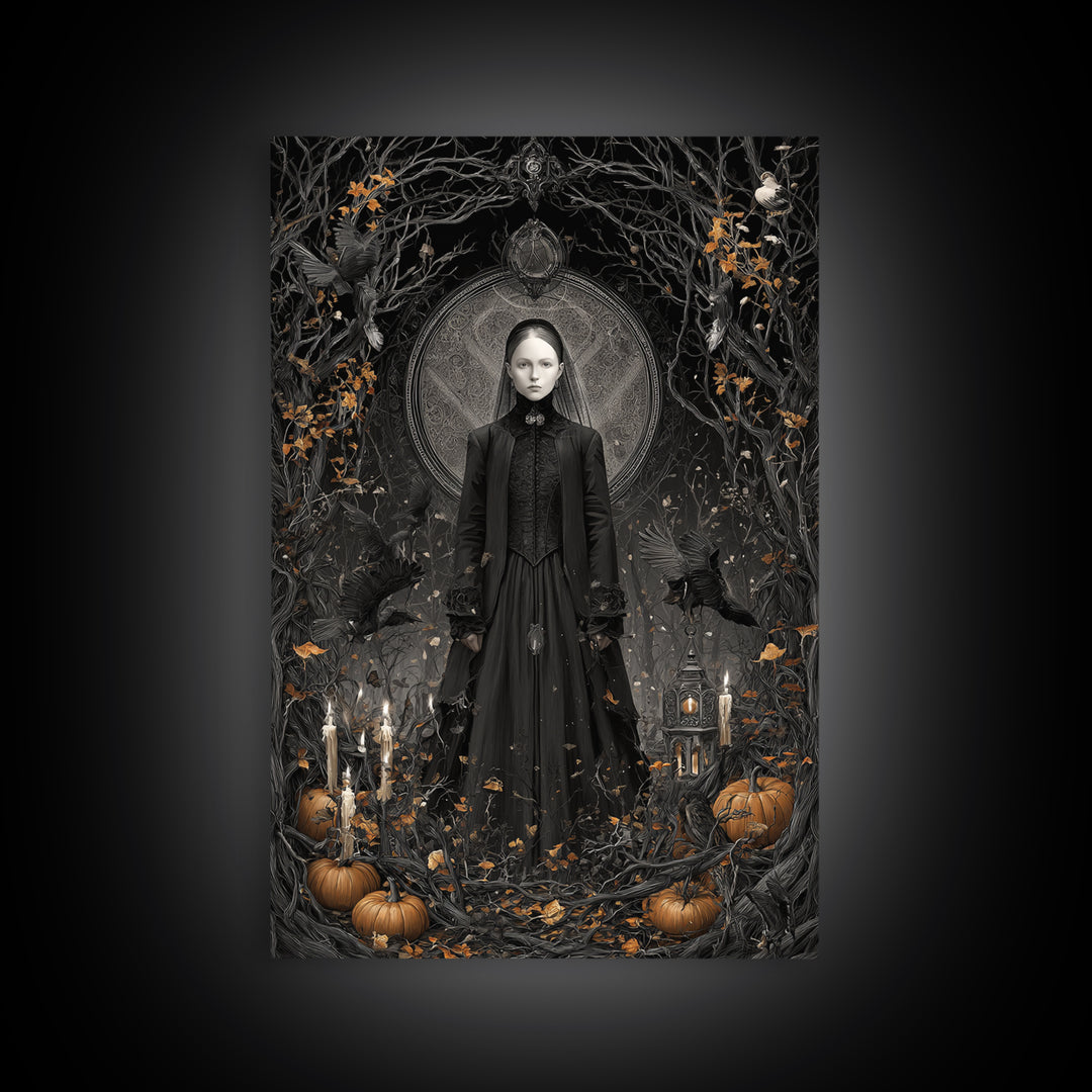 Victorian Mourning Halloween, Vertical Wall Art, Macabre Wall Art, Framed Canvas Print, Halloween Wall Decor, Gothic Home Decor