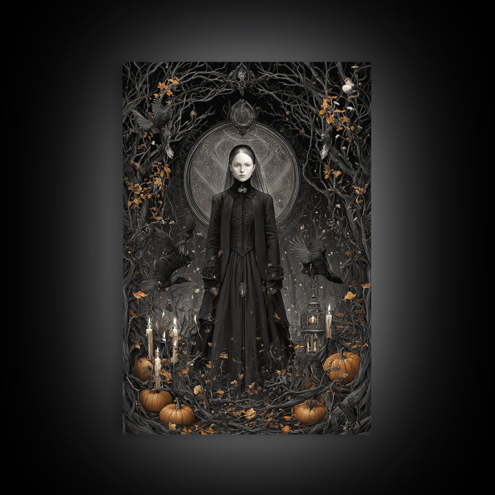 Victorian Mourning Halloween, Vertical Wall Art, Macabre Wall Art, Framed Canvas Print, Halloween Wall Decor, Gothic Home Decor