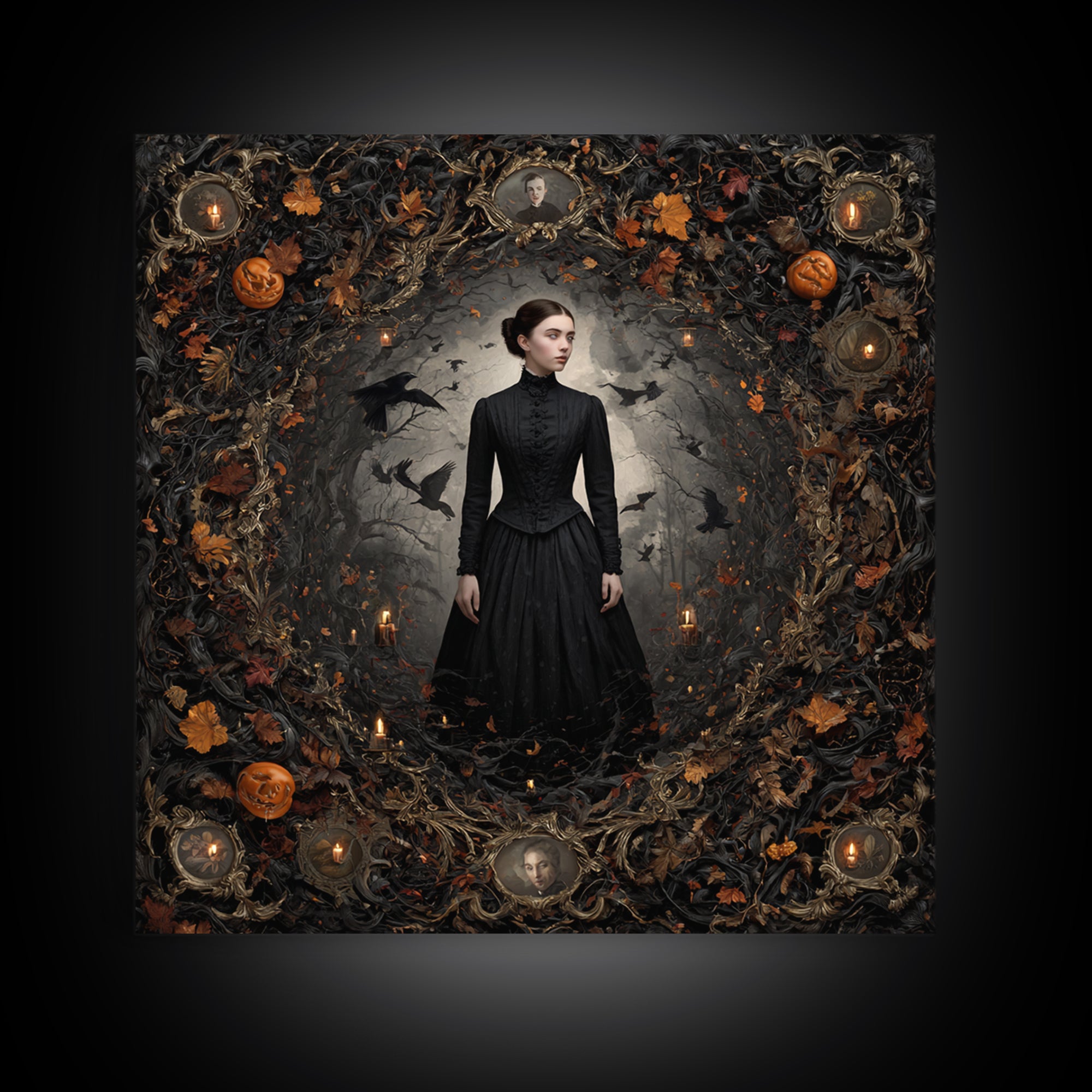 Victorian Mourning Halloween, Square Wall Art, Haunted Gothic Art, Framed Canvas Print, Halloween Wall Decor, Gothic Home Decor