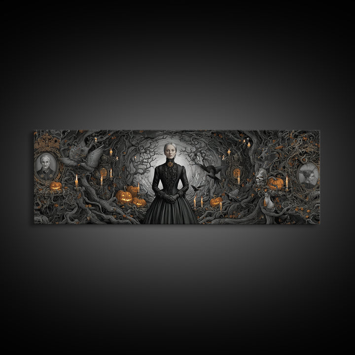 Victorian Mourning Halloween, Extra Wide Wall Art, Gothic Horror Wall Art, Framed Canvas Print, Halloween Wall Decor, Gothic Home Decor