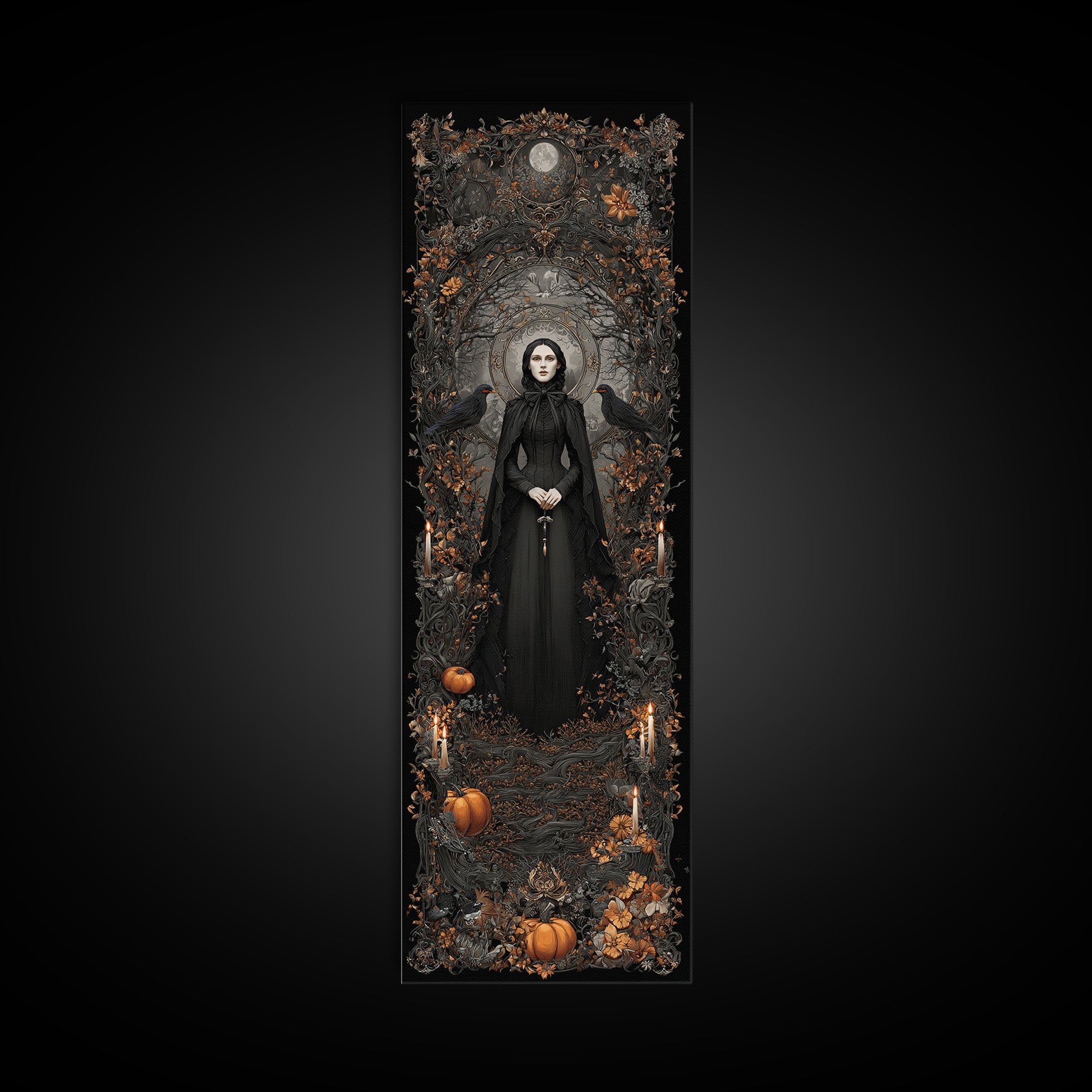 Victorian Mourning Halloween, Tall Narrow Wall Art, Gothic Horror Wall Art, Framed Canvas Print, Halloween Wall Decor, Gothic Home Decor