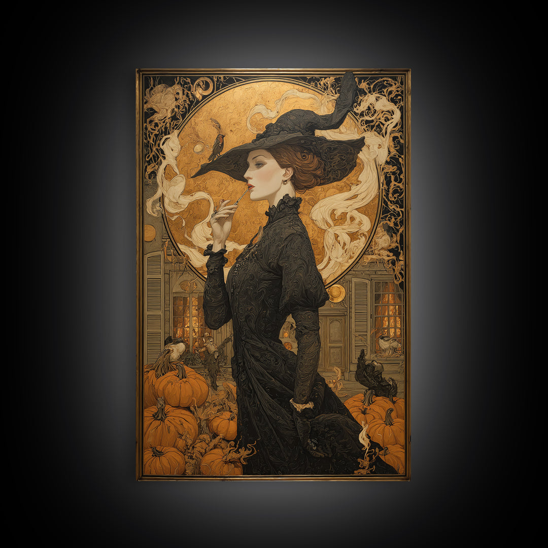 Art Nouveau Witchcraft, Vertical Wall Art, Gothic Horror Wall Art, Framed Canvas Print, Halloween Wall Decor, Gothic Home Decor