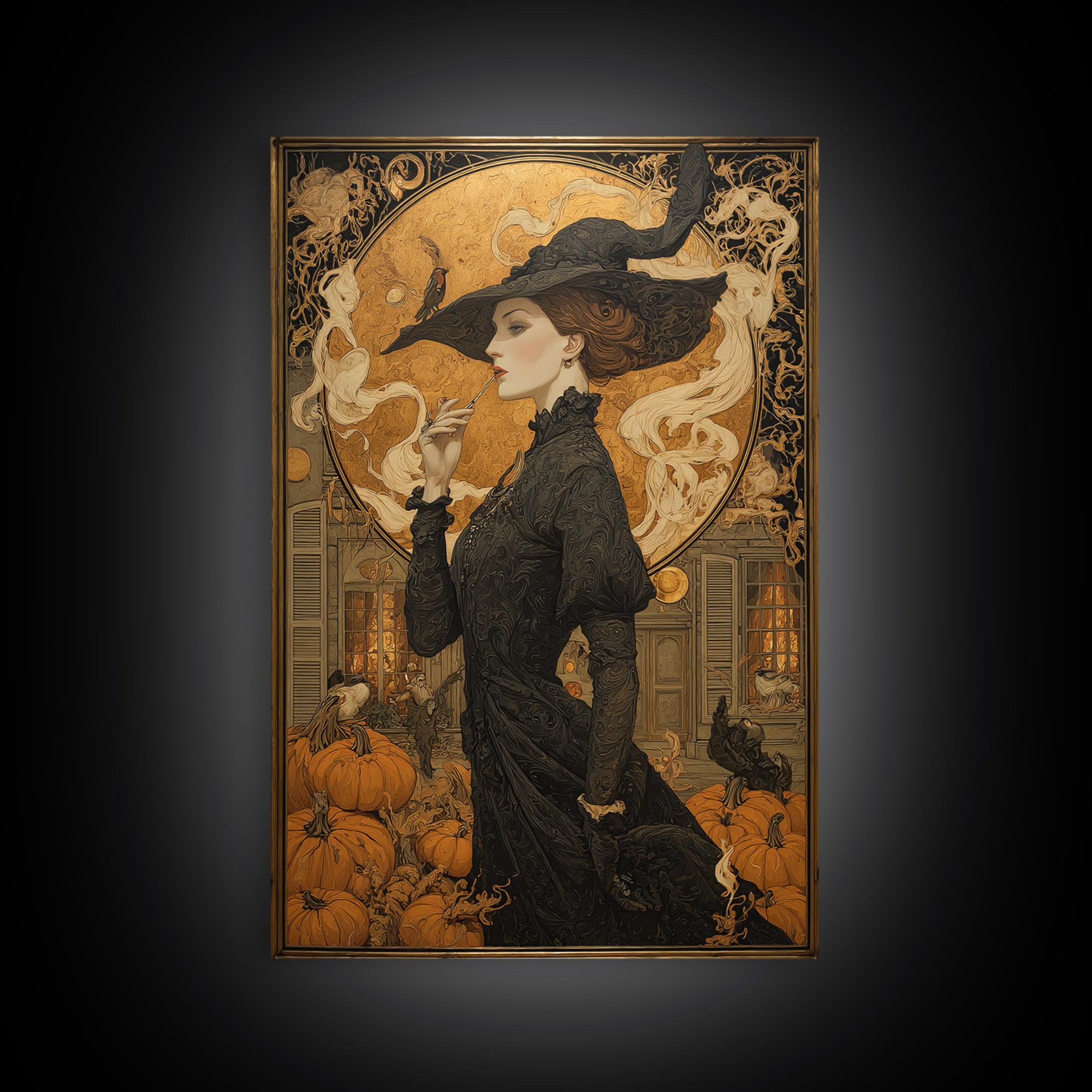 Art Nouveau Witchcraft, Vertical Wall Art, Gothic Horror Wall Art, Framed Canvas Print, Halloween Wall Decor, Gothic Home Decor