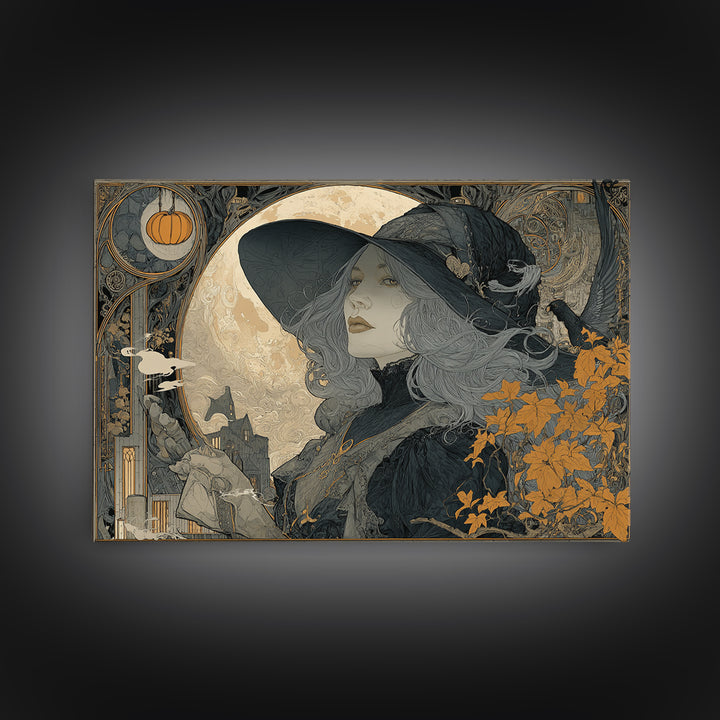 Art Nouveau Witchcraft, Landscape Wall Art, Macabre Wall Art, Framed Canvas Print, Halloween Wall Decor, Gothic Home Decor, Horror Wall Art