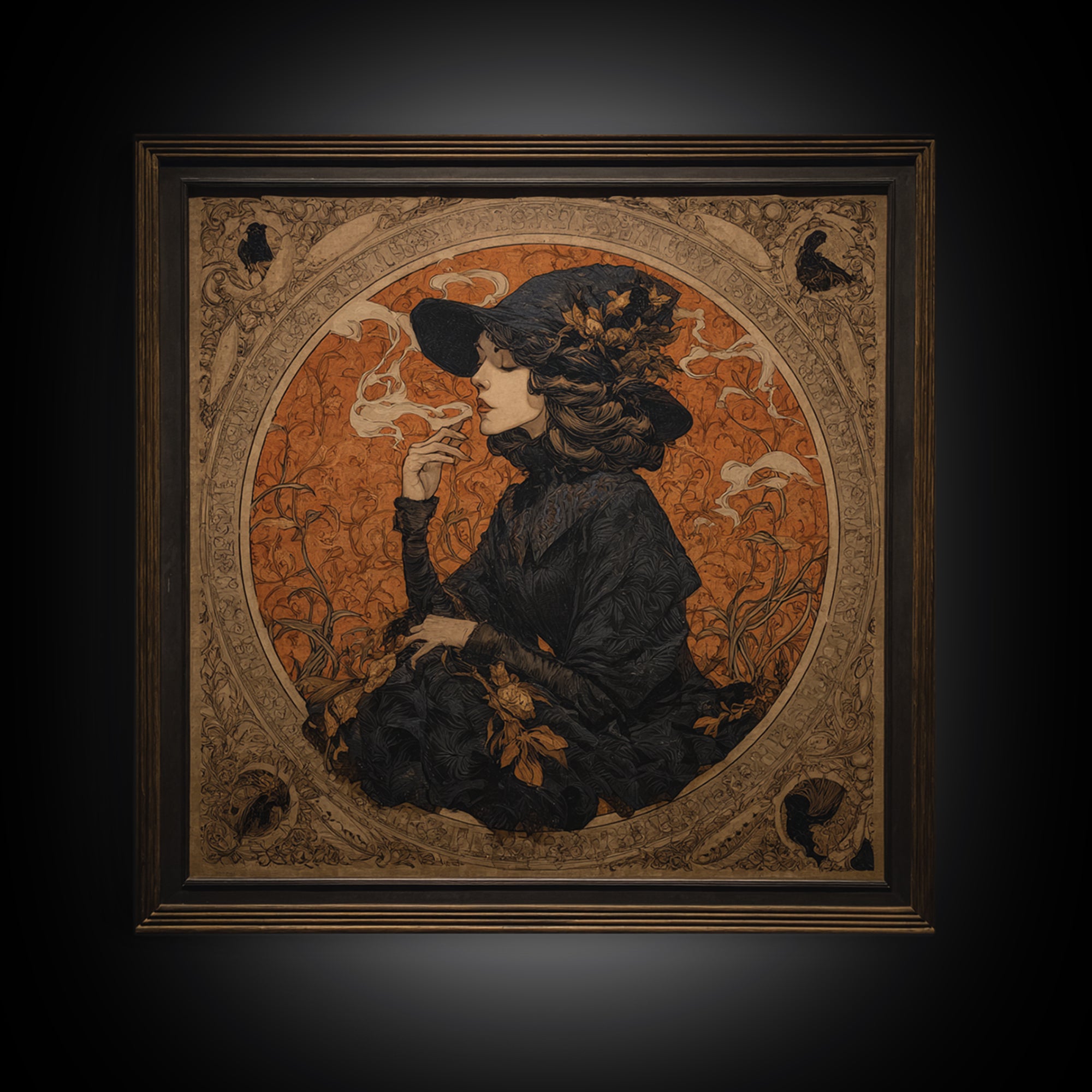 Art Nouveau Witchcraft, Square Wall Art, Dark Fantasy Wall Art, Canvas Print, Halloween Wall Decor, Gothic Home Decor, Dark Fantasy Art