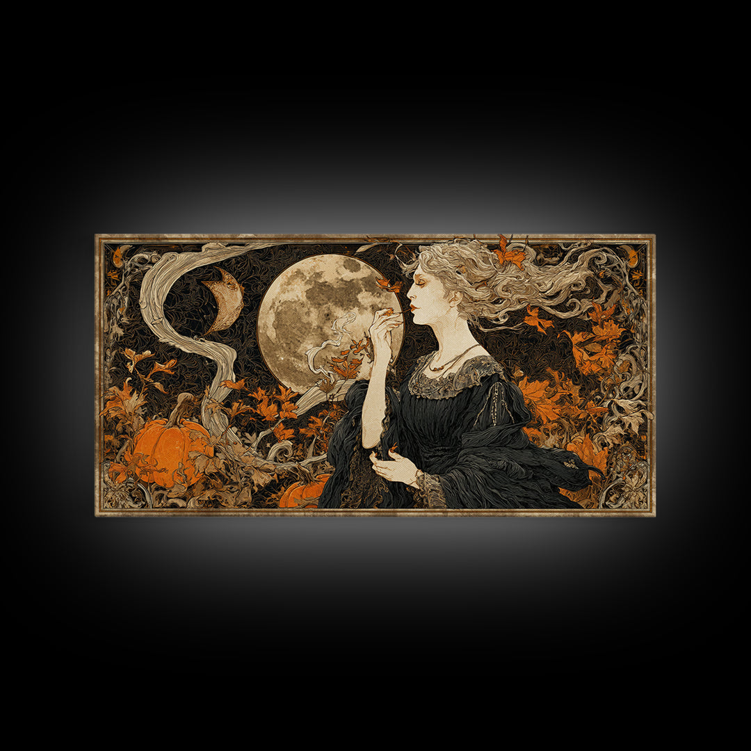 Art Nouveau Witchcraft, Wide Panoramic Art, Spooky Home Decor, Canvas Print, Halloween Wall Decor, Gothic Home Decor, Seasonal Home Decor