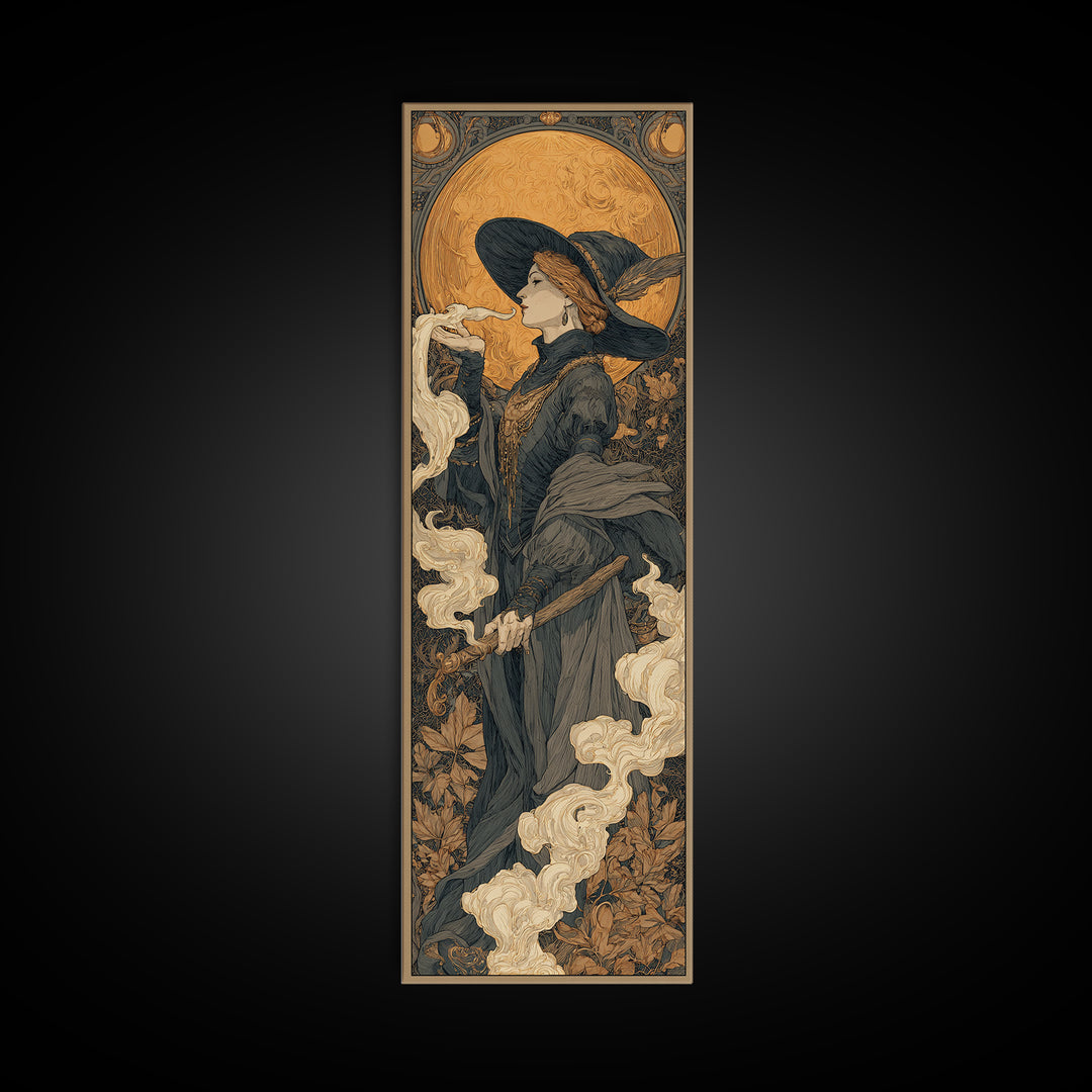 Art Nouveau Witchcraft, Tall Narrow Wall Art, Dark Fantasy Wall Art, Canvas Print, Halloween Wall Decor, Gothic Home Decor, Dark Fantasy Art