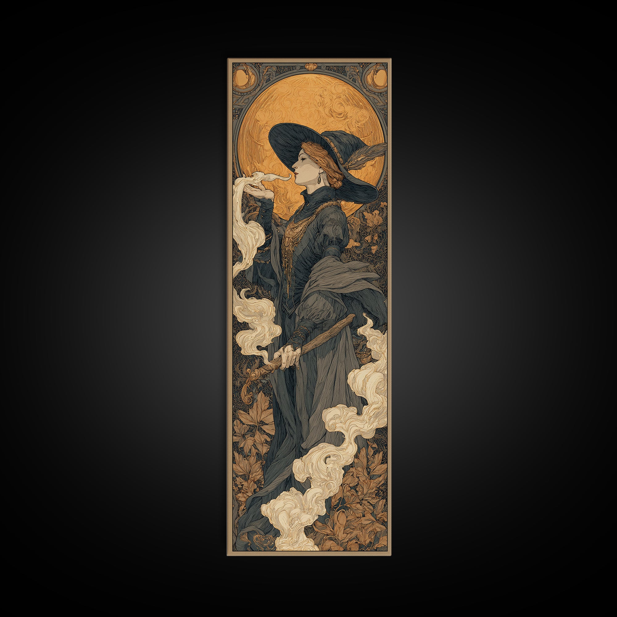 Art Nouveau Witchcraft, Tall Narrow Wall Art, Dark Fantasy Wall Art, Canvas Print, Halloween Wall Decor, Gothic Home Decor, Dark Fantasy Art