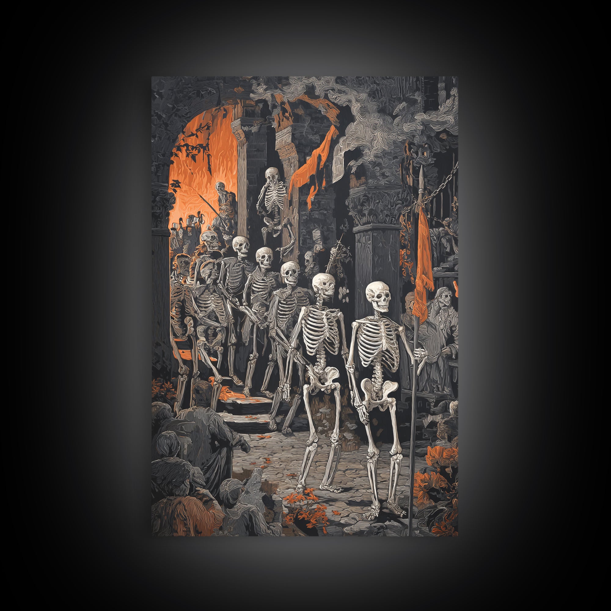 Medieval Danse Macabre, Vertical Wall Art, Macabre Wall Art, Framed Canvas Print, Halloween Wall Decor, Gothic Home Decor, Halloween Decor