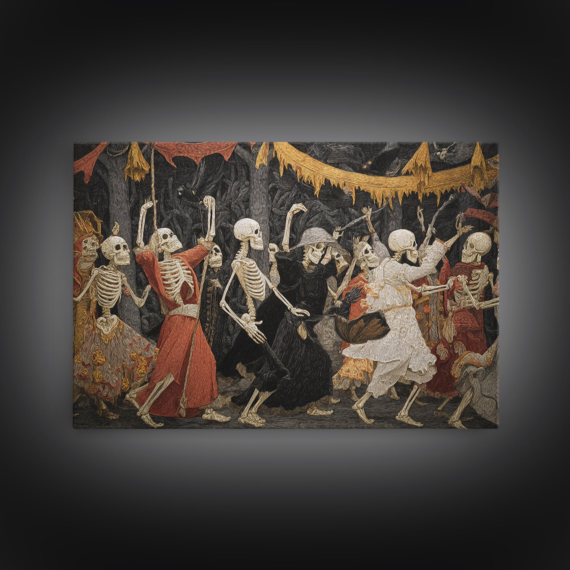 Medieval Danse Macabre, Landscape Wall Art, Dark Halloween Decor, Canvas Print, Halloween Wall Decor, Gothic Home Decor