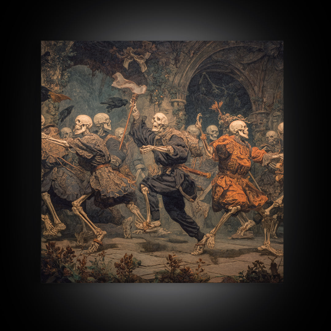 Medieval Danse Macabre, Square Wall Art, Macabre Wall Art, Framed Canvas Print, Halloween Wall Decor, Gothic Home Decor, Spooky Wall Decor