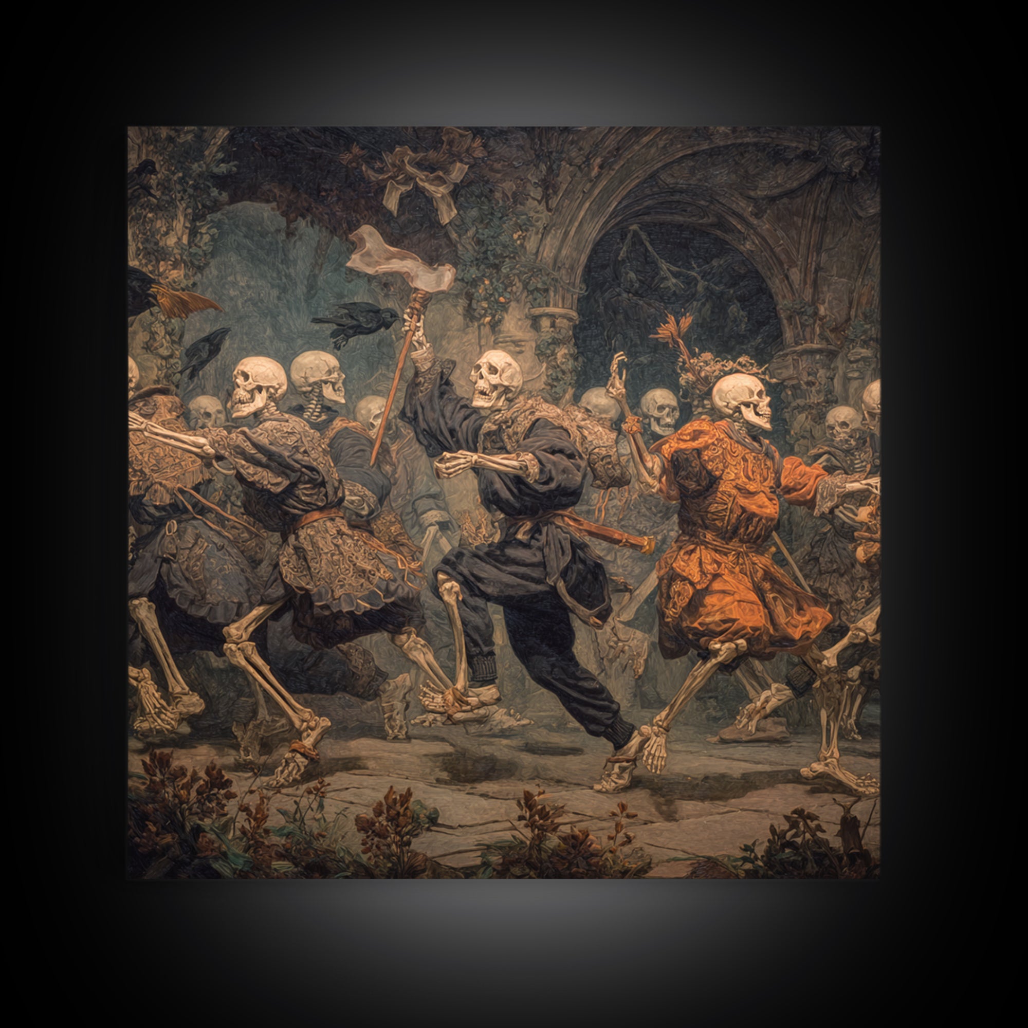 Medieval Danse Macabre, Square Wall Art, Macabre Wall Art, Framed Canvas Print, Halloween Wall Decor, Gothic Home Decor, Spooky Wall Decor