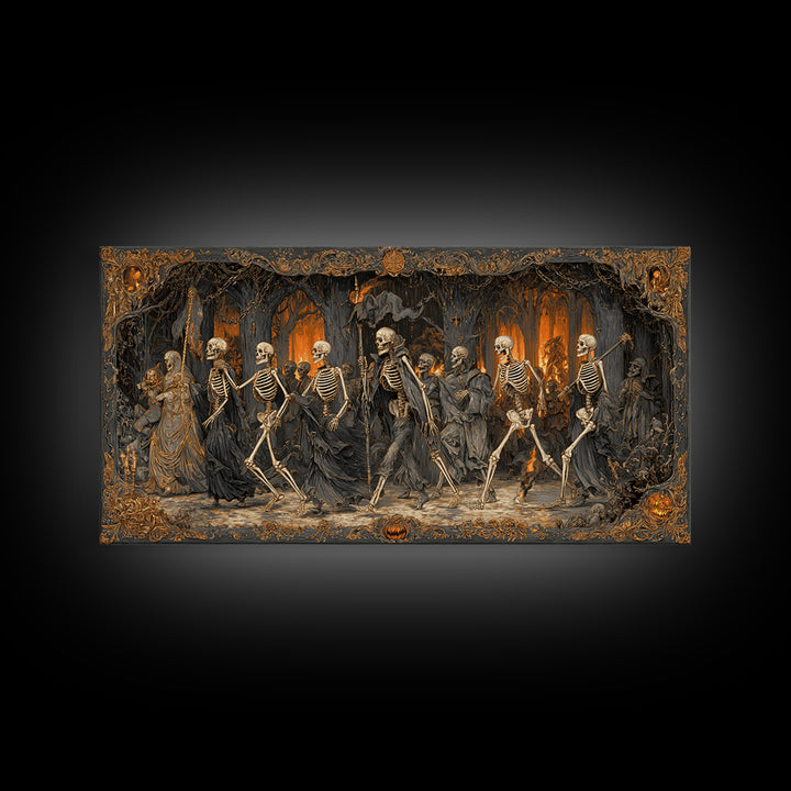 Medieval Danse Macabre, Wide Panoramic Art, Dark Fantasy Wall Art, Canvas Print, Halloween Wall Decor, Gothic Home Decor, Halloween Wall Art