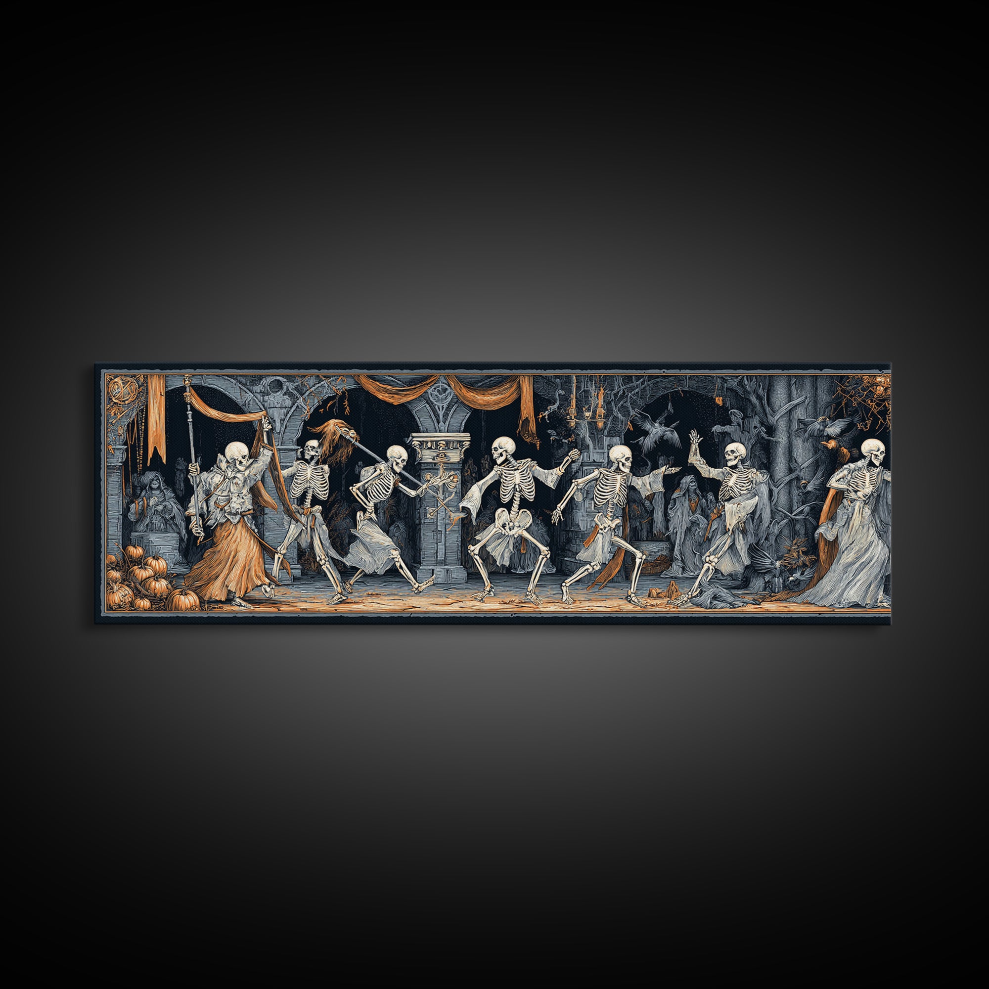 Medieval Danse Macabre, Extra Wide Wall Art, Spooky Home Decor, Canvas Print, Halloween Wall Decor, Gothic Home Decor