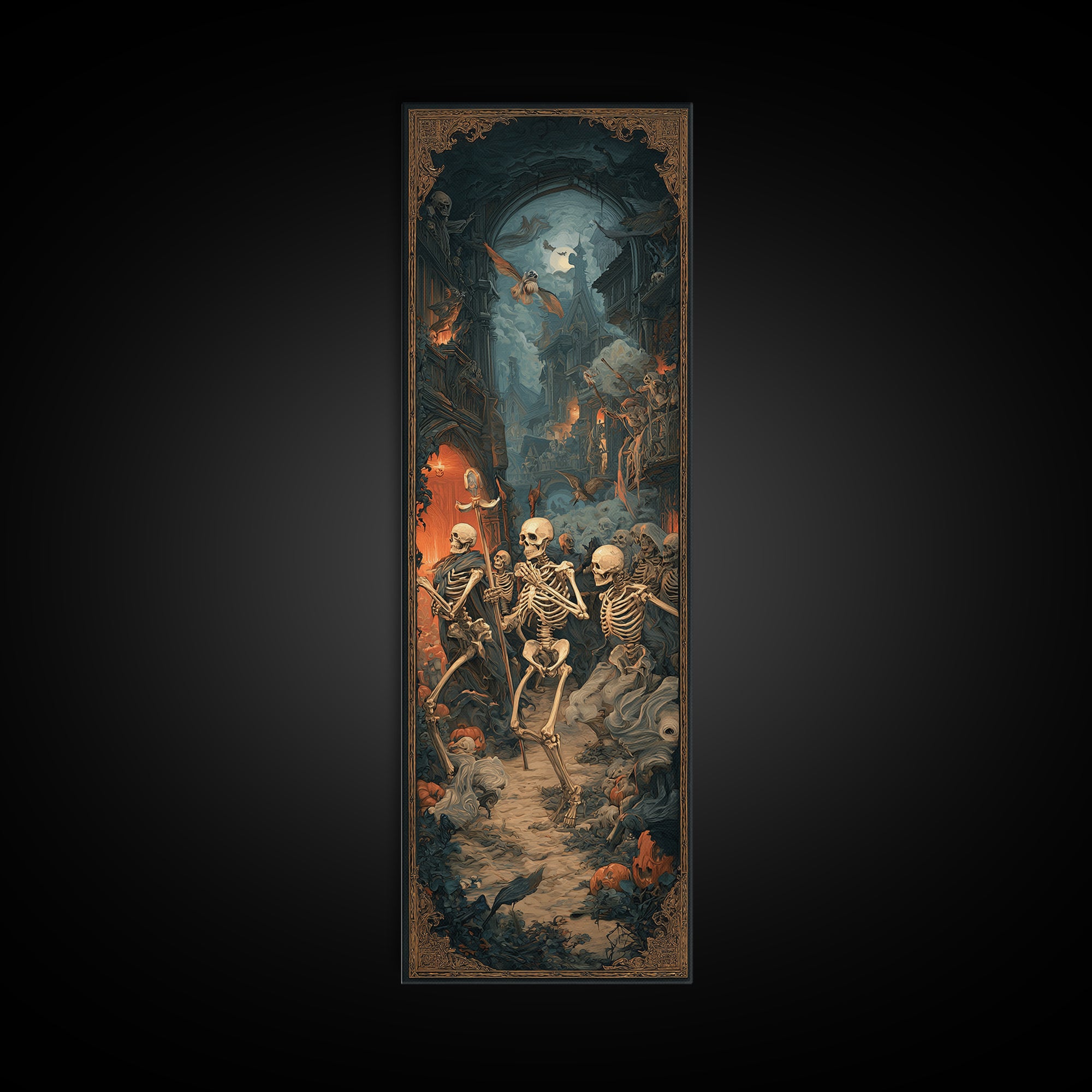 Medieval Danse Macabre, Tall Narrow Wall Art, Dark Fantasy Wall Art, Canvas Print, Halloween Wall Decor, Gothic Home Decor, Horror Wall Art
