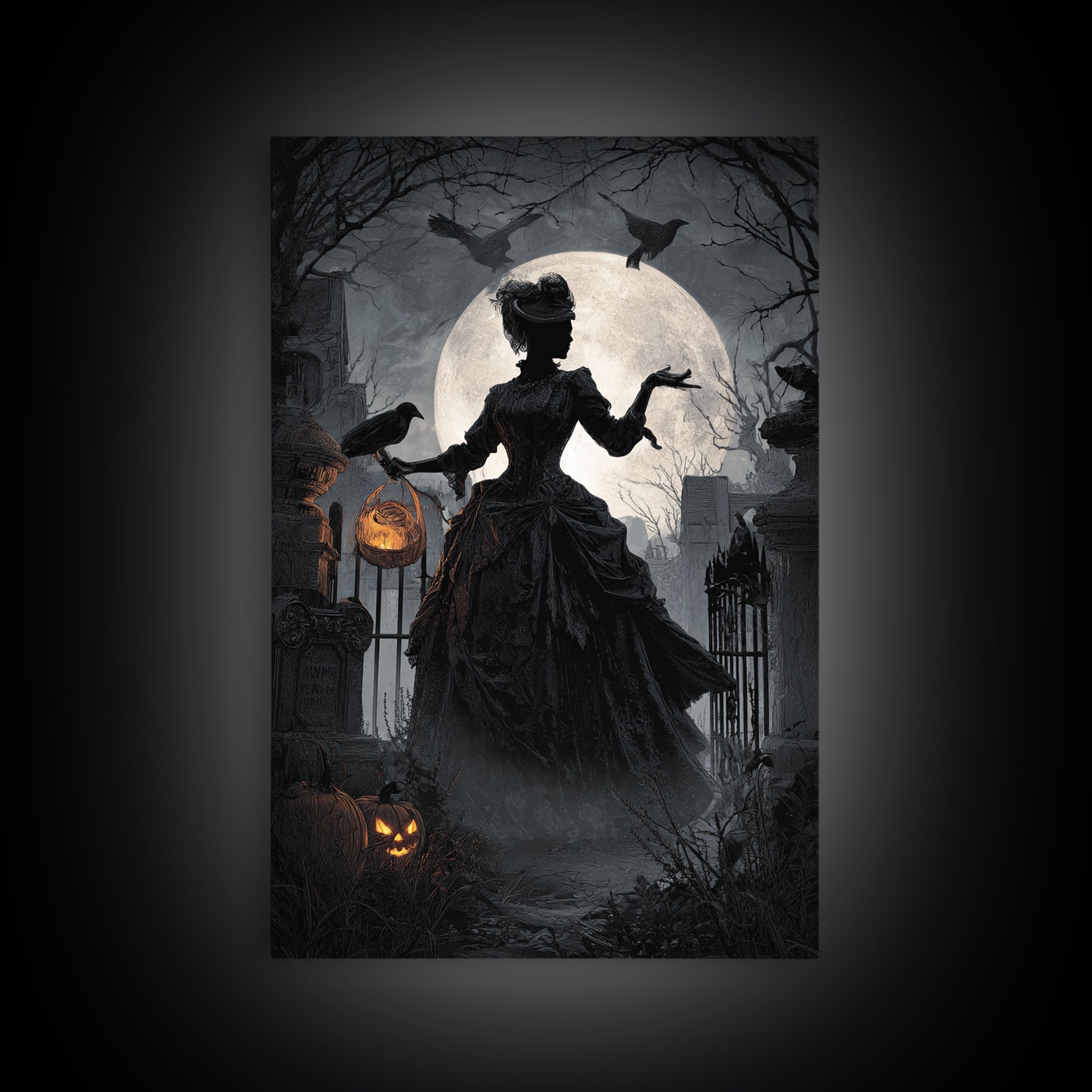 1950s Halloween Nostalgia, Vertical Wall Art, Haunted Gothic Art, Framed Canvas Print, Halloween Wall Decor, Gothic Home Decor